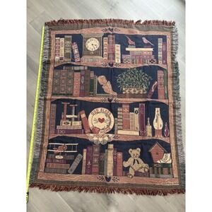 Bookcase Afghan CFCA Throw Blanket God Bless Our Home Teddy Bear Plane Book
